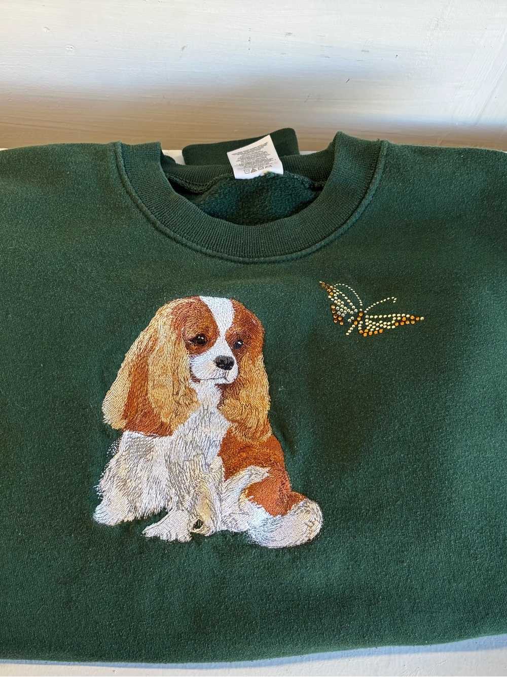 Embroidered Cavalier King Charles Dog Sweatshirt in Forest Green